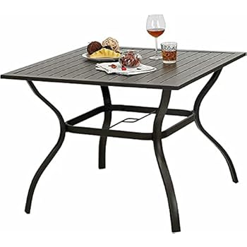 Alternative view of PHI VILLA 37 Inch Outdoor Dining Table Metal Steel Mesh Patio Dining Table Umbrella Table with 1.57" Umbrella Hole (Mesh)