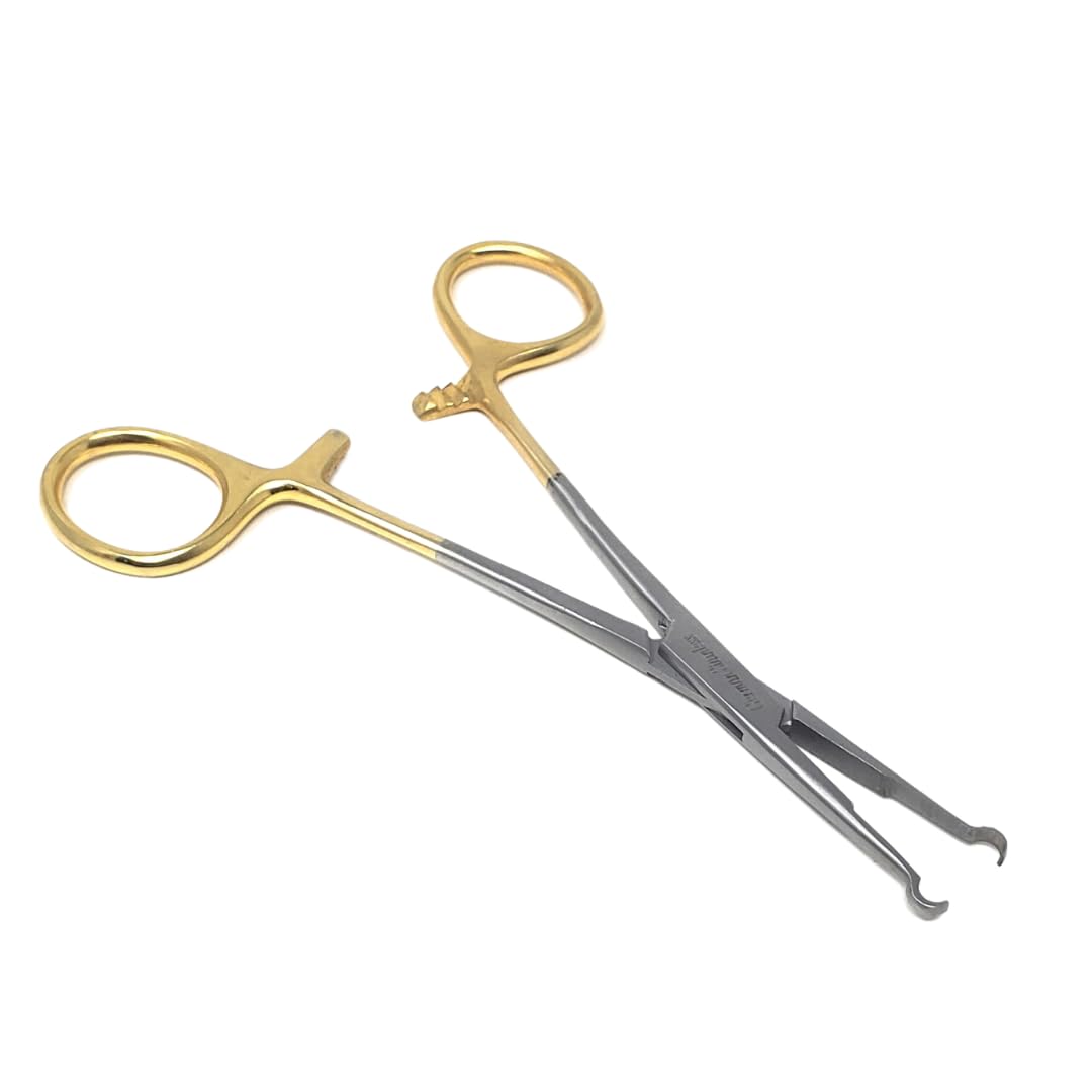 Vasectomy Forceps with Ring Tip and Gold Handle Locking Ratchet
