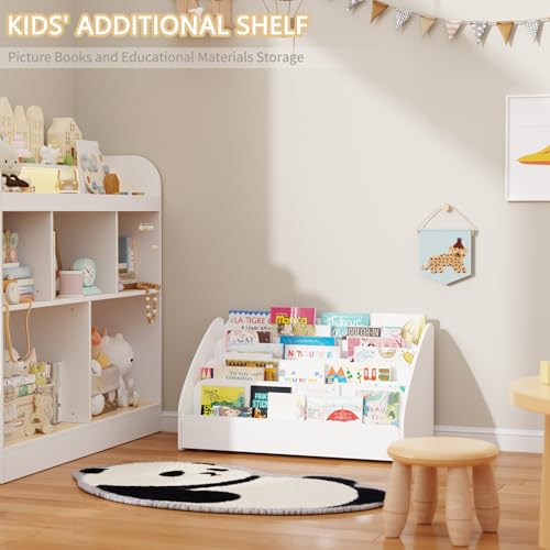 Image of Lkeiyay 4-Tier Small Wooden Kids Bookshelf for Toddlers, White Space-Saving Book Storage Organizer, Children's Book Rack for Nursery & Kids Room