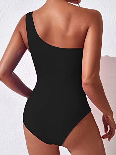 Women One Shoulder One Piece Swimsuit Tummy Control Bathing Suits Modest Full Coverage Cutout Swimwear4