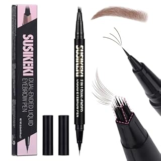 SUSIKEKI Dual Ended Microblading Eyebrow Pen - 2 in 1 Liquid Eyebrow Pencil with Brow-Fection Angled Brush & Precise Detail Brush-Tip, Shapes & Fills Natural Looking Brows, Lasts All-Day, Brown