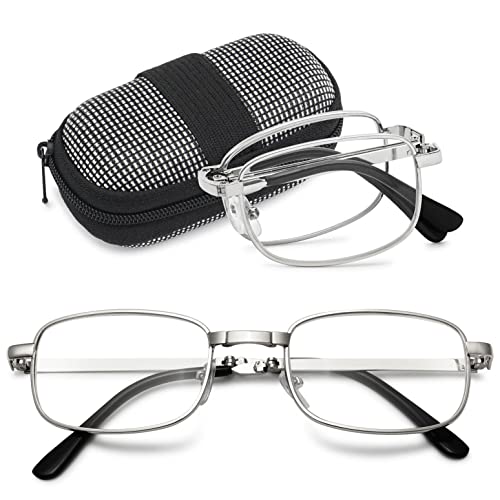 VEVESMUNDO Plegables Gafa de Lectura Hombre Mujer Compactas Portátil Metalicas Modernas Bolsillo Pequeñas Leer Graduadas con Funda