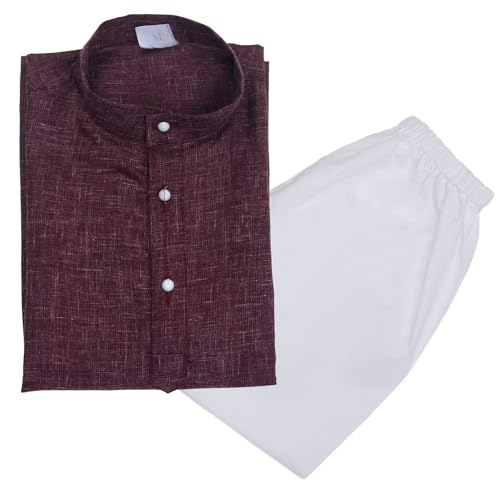 Image of superminis Baby Boys Cotton Solid Ethnic Wear Kurta Pyjama Set With Wooden Button