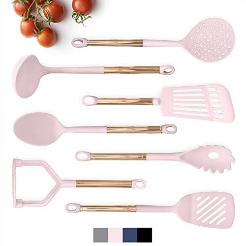 COOK With COLOR 7 Piece Pink Nylon Cooking Utensil Set with Copper Handles - Pink