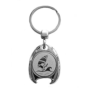 Surfen Kiten Windsurfen motief sleutelhanger, zilverkleurig, in elegante geschenkdoos met winkelwagenchip en flesopener…