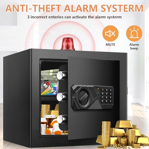 1.6 Cub Small Fireproof Safes for Home, Digital Security Home Safe Fireproof Waterproof with Programmable Keypad Keys and Alarm System, Anti-Theft Document Safe Box for Money Medicines Valuables thumbnail 6