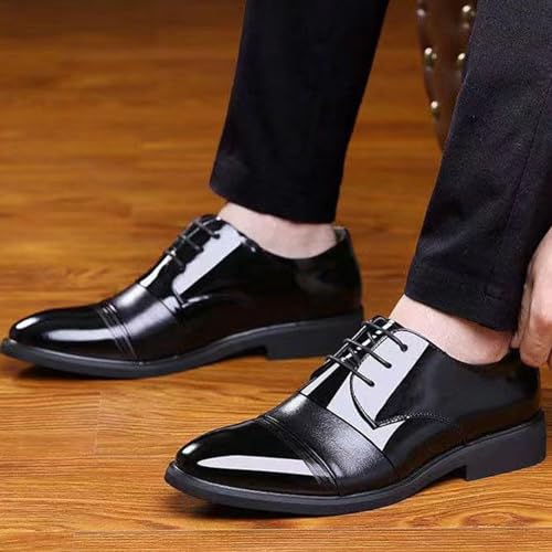 Men’s Leather Oxfords Shoes for Men, Patent Round Toe Lace-up Business Casual Office Work Wedding Tuxedo Shoes3