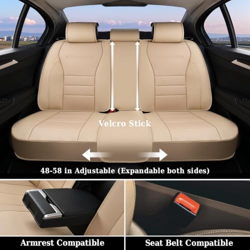 Image of Coverado Car Seat Covers Front Seats, Car Seat Cover Beige, Car Seat Protector, Car Seat Cushion Nappa Leather, 2-Pack Waterproof Seat Covers Carseat Cover Universal Fit for Most Cars Trucks