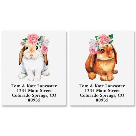 Spring Bunnies Square Personalized Return Address Label - Set of 144, Self-Adhesive, Flat-Sheet Labels, by Coloful Images