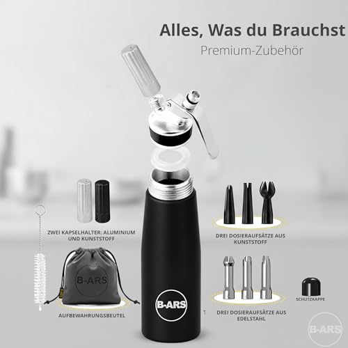 Foto von B-ARS Sahnespender 500ml Aluminium Schwarz, Sahnesyphon für Schaum