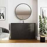 GFW Cooper Radiator Cover with Storage Shelves, Modern Slatted Radiator Cabinet in Black