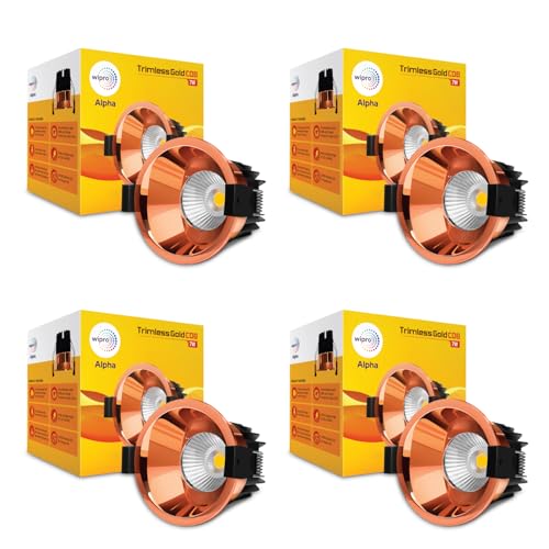 Image of wipro 7 Watt Alpha Trimless Gold E26 Medium LED COB | Warm White (2700K) | Aluminium PDC Heat Sink | Sharp Beam Angle with Reflector for Home, Office and Store Cabinet Display | Pack of 4