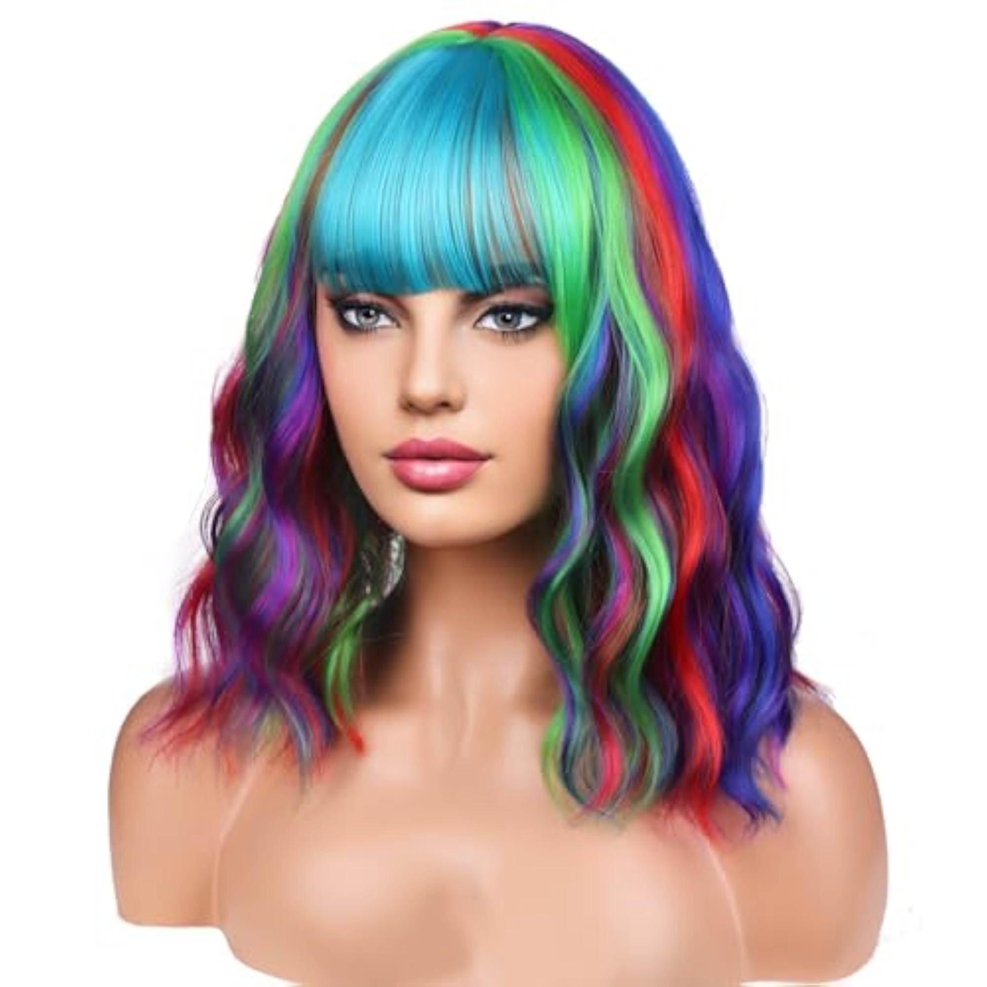 Short Curly Women's Charming Synthetic Wig, Rainbow