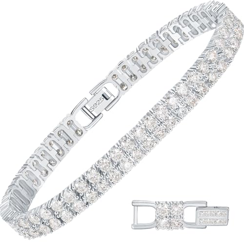 YIMERAIRE Moissanite Tennis Bracelet w/Extender Link, 3.2Ct-17.0Ct Double Row Lab Grown Women Moissanite Bracelet S925 Sterling Silver D Color VVS1 Round Cut 6.5Inch/7Inch/7.5Inch