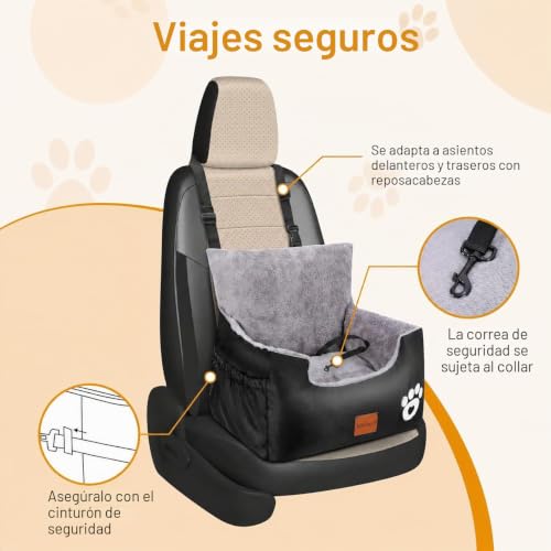 Miniatura 7 de Asiento De Coche Para Perros, 55 X 30 X 30 Cm, 1 Correa De Seguridad Ajustable, Cama Para Perros Pequeños, Completamente Desmontable Y Lavable, Asiento De Coche Para Mascotas Con 2 Almacenes