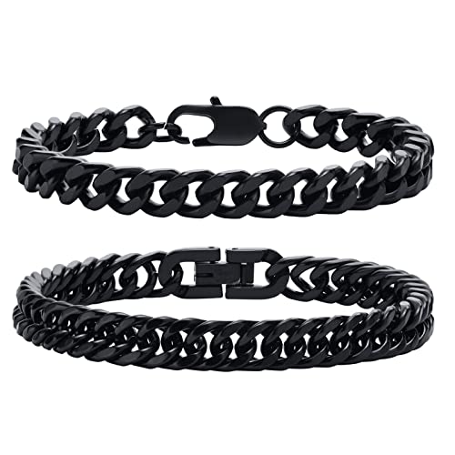 VNOX Bracelet for Man 2Pcs Cuba Chain- Stainless Steel Double Weave and Four-Sided Grinding Chains for Boyfriend Dad Husband 7.5/8.3/9 Inches Men Bracelets Set