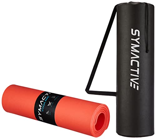 Amazon Brand – Symactive 8mm Anti-Skid Lightweight with perfect grip LDPE + EVA Yoga Mat with Carry Bag (Red)