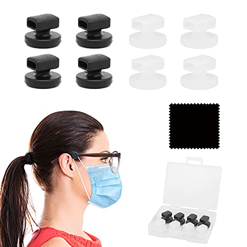 ANYGIFT 4 Pairs Adjustable Eyeglass Hooks for Mask Holders to Protect Ears, Silicon Ear Saver for Masks Glasses, Mask Strap Extender for Sunglasses is Suitable for All Mask Wearer (Black+White)