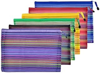 TSHAOUN 6 Pcs A4 Zipper Mesh Pouch Popper Wallet Folders 5 Colors Office Supplies Cosmetic Travel Accessories for Office Home School Travel (Yellow, Green, Blue, Purple, Black, red)