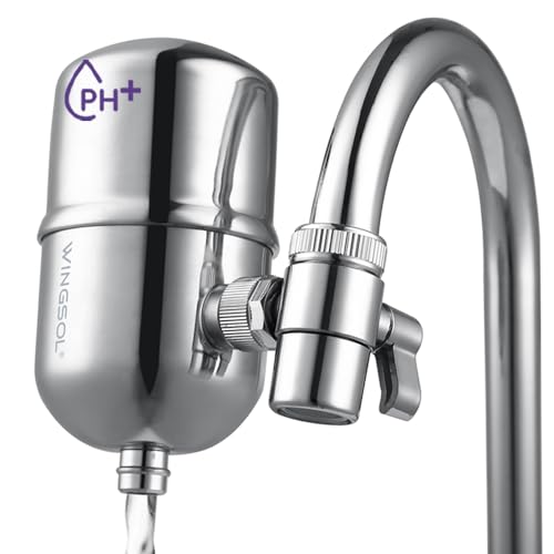 WINGSOL Faucet Alkaline Water Filter Stainless-Steel 360° Rotating Water Filter for Sink, Improve pH Level and Taste, 200 Gallons Long Lasting Sink Water Filter, WS-FM001-PC WINGSOL Faucet Alkaline Water Filter Stainless-Steel 360° Rotating Water Filter for Sink, Improve pH Level and Taste, 200 Gallons Long Lasting Sink Water Filter, WS-FM001-PC