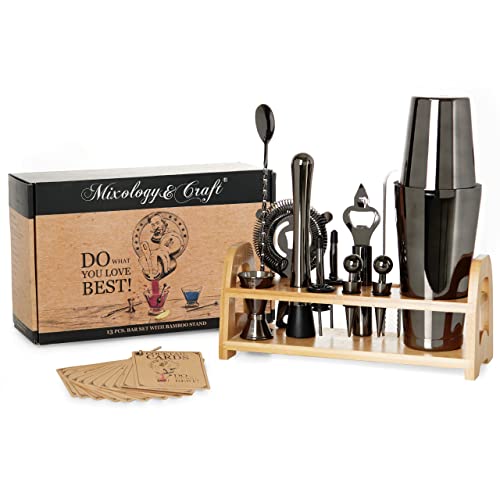 Mixology & Craft Bartender Kit - 13 Piece Set Including Stainless Steel Cocktail Making with Bar Stand & Boston Shaker, Perfect for Drink Mixing at Home, Plus Exclusive Recipe Cards
