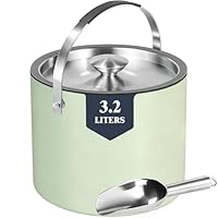 3.2L Eiswürfelbehälter mit Deckel und Schaufel, Edelstahl Eiskübel Doppelwandiger Isolierter Eisbehälter für Cocktailbar und Partys (Mintgrün)