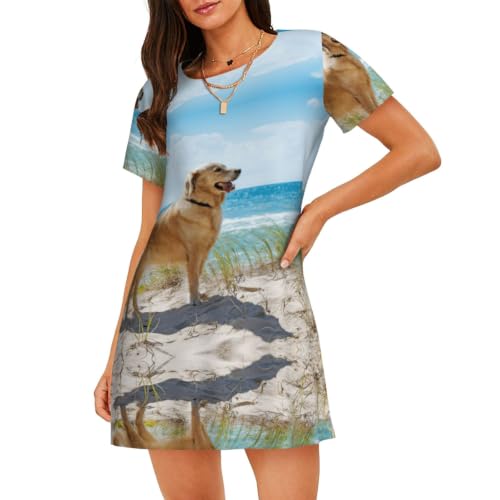 Uusnwaa Camisón estampado Golden Retriever para mujer, tallas S-3XL, Negro, XL