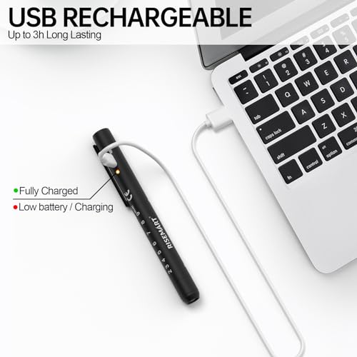 RISEMART Pupillenleuchte Diagnostikleuchte mit Pupillenmessgerät und Lineal,Warmes/Kühles Weiß, Aufladbar USB LED Stiftlampe für Krankenschwester Studentische Ärzte (Schwarz)