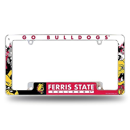 Rico Industries NCAA Ferris State Bulldogs Primary 12" x 6" Chrome All Over Automotive License Plate Frame for Car/Truck/SUV