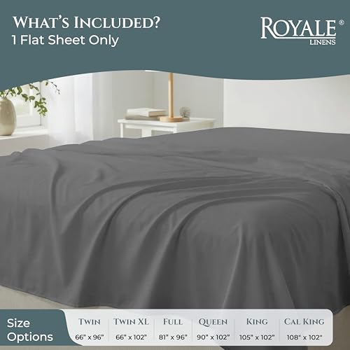 Image of Royale Linen 400 Thread Count 100% Cotton Flat Sheets Only - Cooling Sheets - Queen Flat Sheet Sold Separately - Luxury Sateen Weave - Breathable & Super Soft Top Sheet Only (Queen, Spanish Slate)
