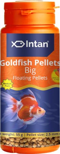 Image of Intan Goldfish Pellets for Fish | Medium Pack Aquarium Fish Food | Daily Nutrition Fish Feed | Big Floating Pellet 55 Gm, 2.5 mm Dia,All Life Stages
