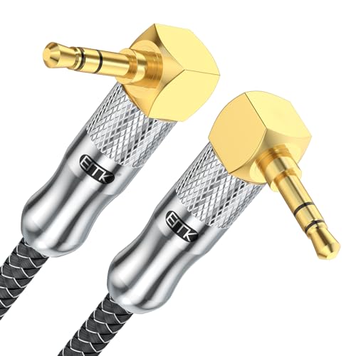 EMK Cavo audio AUX stereo da 3,5 mm (90 gradi maschio a spina ad angolo retto), 2 m, cavo TRS-AUX placcato oro, compatibile con laptop, smartphone, lettore musicale