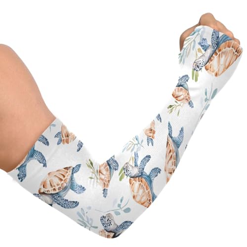 Cooling Arm Sleeves for Men Women UV Sun Protection Arm Covers Watercolor Sea Turtle Compression Sleeves Sports Football Golf Cycling