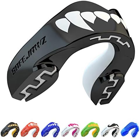 SAFEJAWZ Mouthguard Slim Fit, Adults and Junior Mouth Guard with Case for Boxing, Basketball, Lacrosse, Football, MMA, Martial Arts, Hockey and All Contact Sports (Adults 12+ Years, Black Fangz)