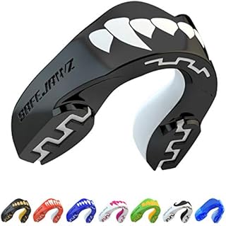 SAFEJAWZ Mouthguard Slim Fit, Adults and Junior Mouth Guard with Case for Boxing, Basketball, Lacrosse, Football, MMA, Martial Arts, Hockey and All Contact Sports (Adults 12+ Years, Black Fangz)