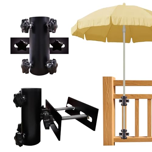 Patio Umbrella Stand Bracket Deck Umbrella Mount Φ1.12''-1.57'' Umbrella Base for Railing Fence Garden Deck Porch(1pack
