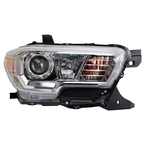Image of TRQ Passenger Side Headlight Assembly Halogen Chrome Bezel Compatible with 2016-2018 Toyota Tacoma Without LED Daytime Running Lights TO2503242