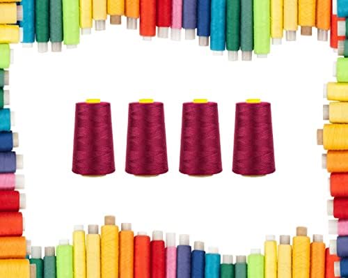 Rohans Overlock Yarn 40/2 (120) , 5000 Yards (4570 Meters) Sewing Thread Cones , Sewing Machine Multi Colour Yarn Cones, 100% Polyester Material (White, 4)