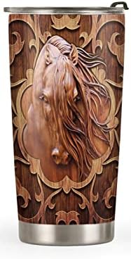 64HYDRO 20oz Horse Gifts for Girls, Women, Men, Valentines Day Gifts for Her, Him, Equestrian Gifts, Gifts for Horse Lovers, Country Wooden Horse Tumbler Cup, Insulated Travel Coffee Mug with Lid