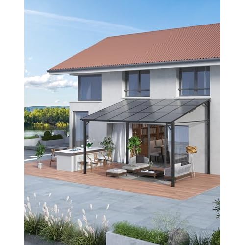 GarveeLife 10 ft x 12 ft Lean to Gazebo, Hardtop Wall Pergola with Polycarbonate Roof, Aluminum Frame Mounted Gazebo for Lawn Patio Deck Yard and Part