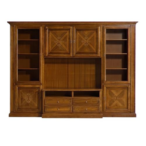 Mar.c.a. Design - Parete Attrezzata Soggiorno in Legno 322x56x237 cm - Parete Soggiorno 2 Vetrine, 4 Ante 4 Cassetti 2 Vani Made in Italy