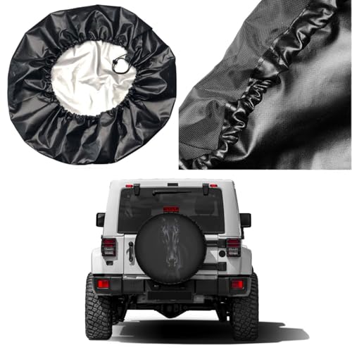Image of Black Horse Portrait Spare Tire Cover Dust-Proof Wheel Tire Cover Fit Trailer, RV, SUV and Many Vehicle 17 Inch