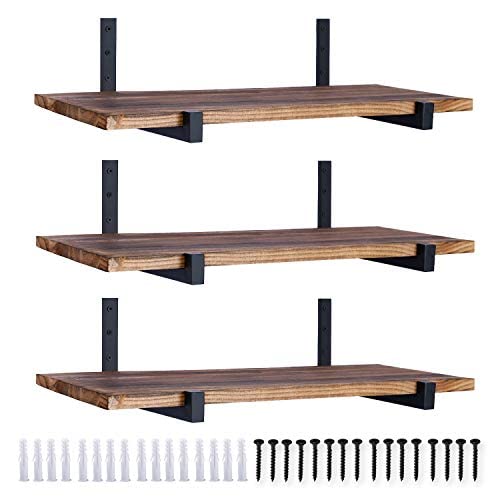OVOV 6 Pack Heavy Duty Shelf Brackets Wall Mounted Industrial Farmhouse Floating Shelf Brackets with Lip (Black 6")