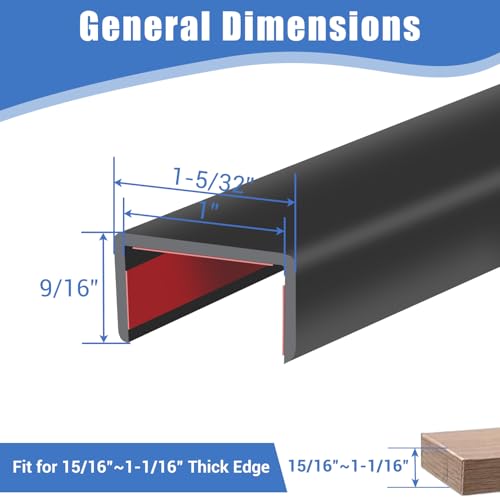 Image of Rubber Edge Trim, 1 Inch(25mm) Self Adhesive Peel and Stick Edge Guards, Flexible U Shaped Strip for Kitchen &Garbage Drawer Fronts, Cabinets, Desks and Shelfves, Black, 10Ft