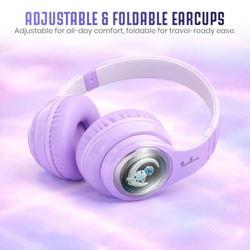 Image of PunnkFunnk Astro Junior Wireless Bluetooth Headphones with BT 5.3, Noise Cancelling, Hi-Res Audio, 40mm Drivers, Deep Bass, Memory Foam Ear Cushions, Over-Ear Headset for Kids, Teens & Adults (Purple)