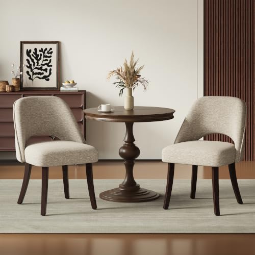 MALOL Set di 2 sedie da sala da pranzo imbottite in tessuto, gambe in legno massello, schienale curvo e seduta spessa in schiuma ad alta densità, design moderno per cucina e sala da pranzo, cachi