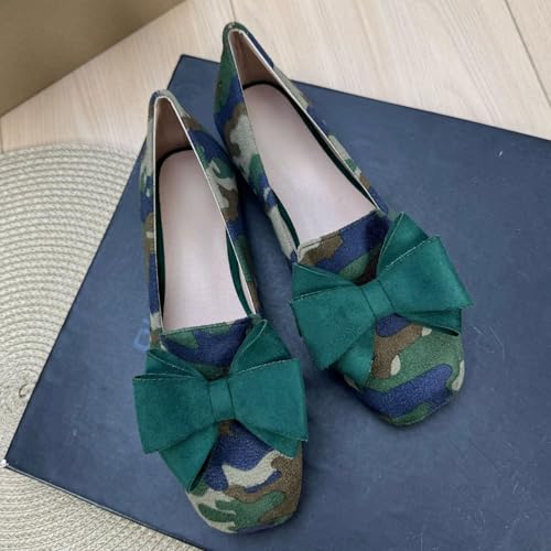 Image of WENJIAZHIZHI Square Toe Bow Ballet Slip-On | Classic Suede Finish,Chic Bow Detail,Effortless Everyday Style,Wedding Party Office,Plus Size Available