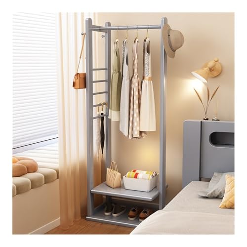 perchero vertical Perchero esquinero de madera maciza for suelo, dormitorio, ropa for el hogar, perchero esquinero, Perchero pequeño for apartamento, estante de almacenamiento perchero de pie(Grey)
