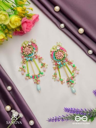 Image of SANJOYA BY EVERSTYLISH Manjusumana Beautiful Blossom Pastel Color Beads And Detail Work With Golden Embellishment Earrings Lightweight Jewelry For Women | Party, Festive, Wedding & Gifting