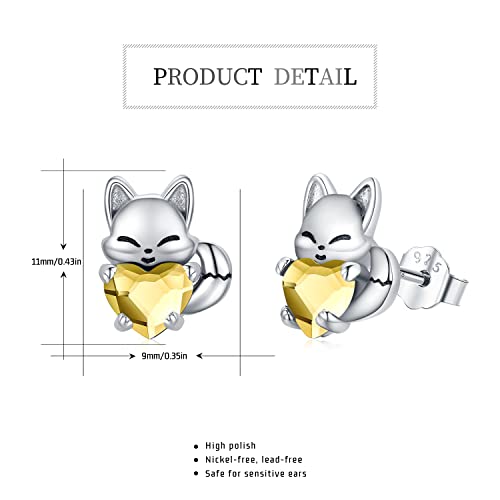 Fox Earrings Sterling Silver Birthstone Earrings Cute Animal Crystal Earrings Hypoallergenic Studs Earrings for Sensitive Ears Fox Jewelry Gifts for Women Girls Daughter2